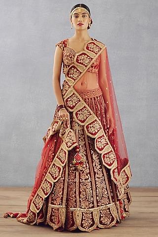 bright red embroidered lehenga set