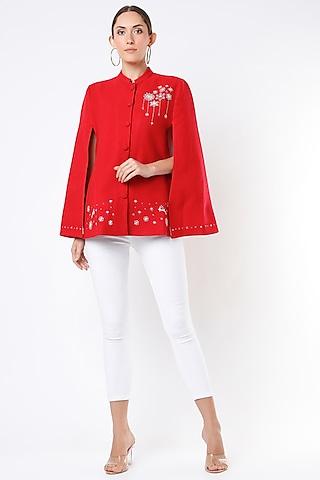 bright red embroidered swarovski cape