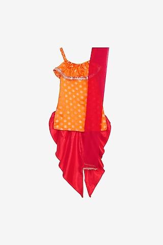 bright red poly chanderi dhoti set for girls