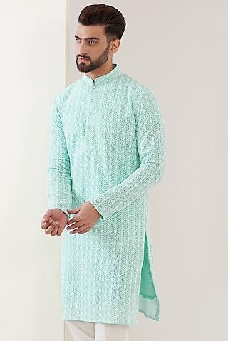 bright turquoise georgette chikankari kurta