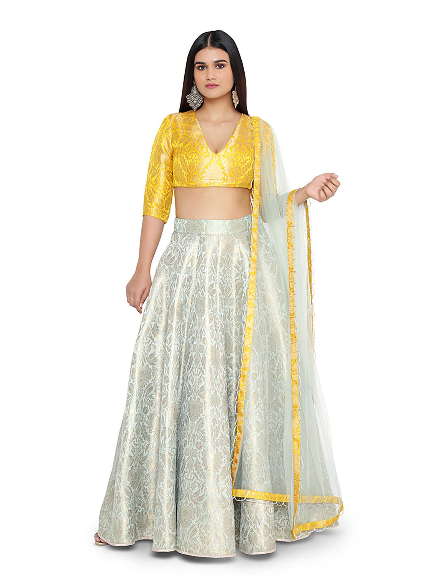 bright yellow blouse with lehenga and dupatta (set of 3)