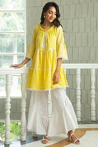 bright yellow cotton kurta set