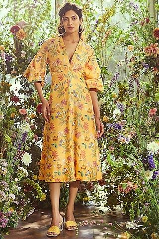 bright yellow floral printed dress