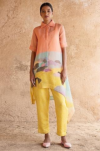 bright yellow japanese fabric & shimmer cupro wrinkle tunic set
