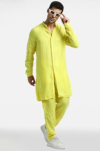 bright yellow linen kurta set