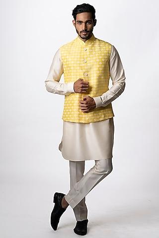 bright yellow printed & embroidered bundi jacket