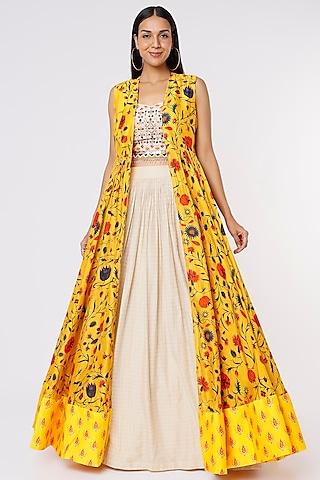 bright yellow printed cape set