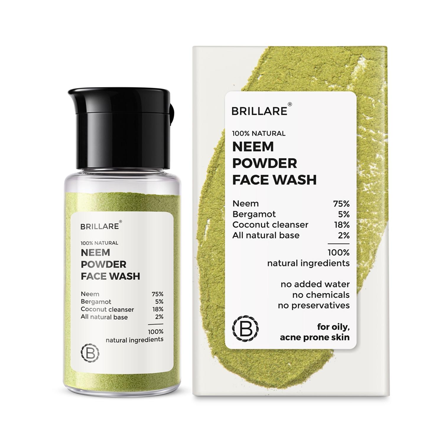 brillare neem powder face wash for clear, purified, acne prone skin (15g)