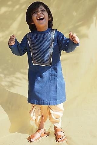 brilliant blue embroidered kurta set for boys