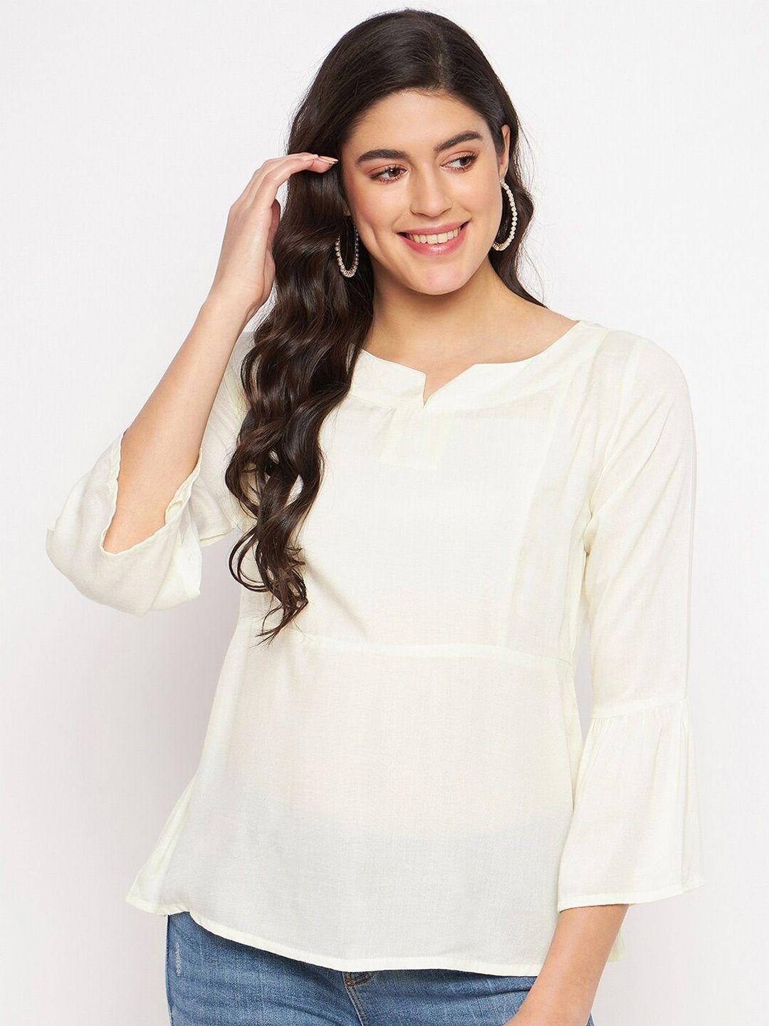 brinns notched neck bell sleeve a-line top