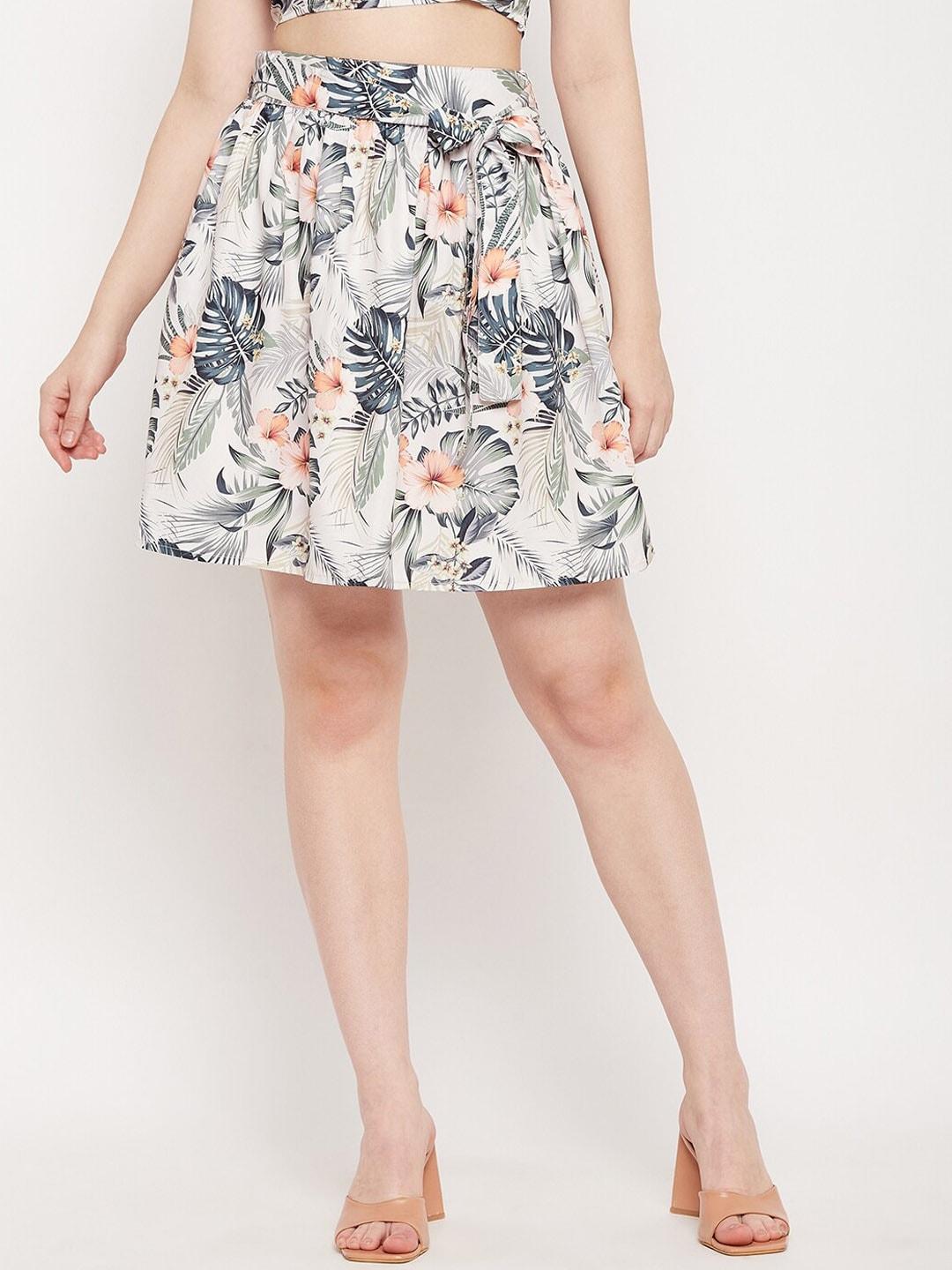 brinns tropical printed pleated flared skirt