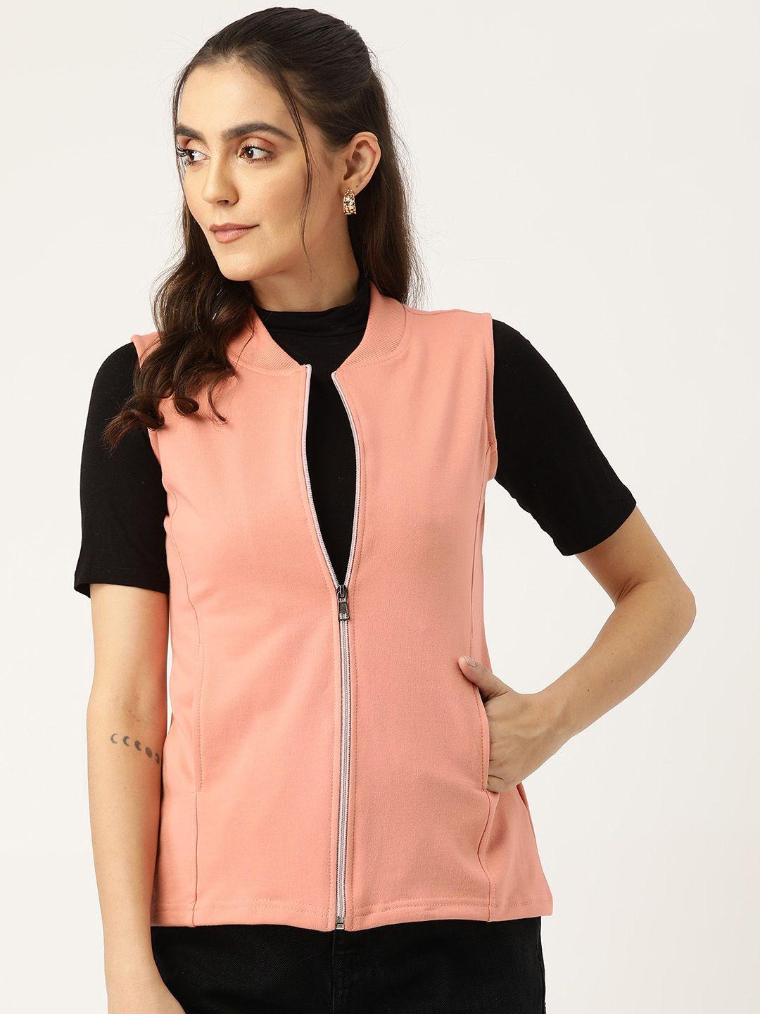 brinns women peach-coloured solid  fleece tailored jacket