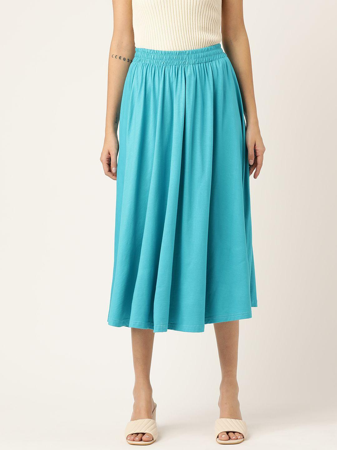 brinns women turquoise blue solid a-line skirt