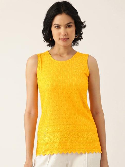 brinns yellow embellished a-line top
