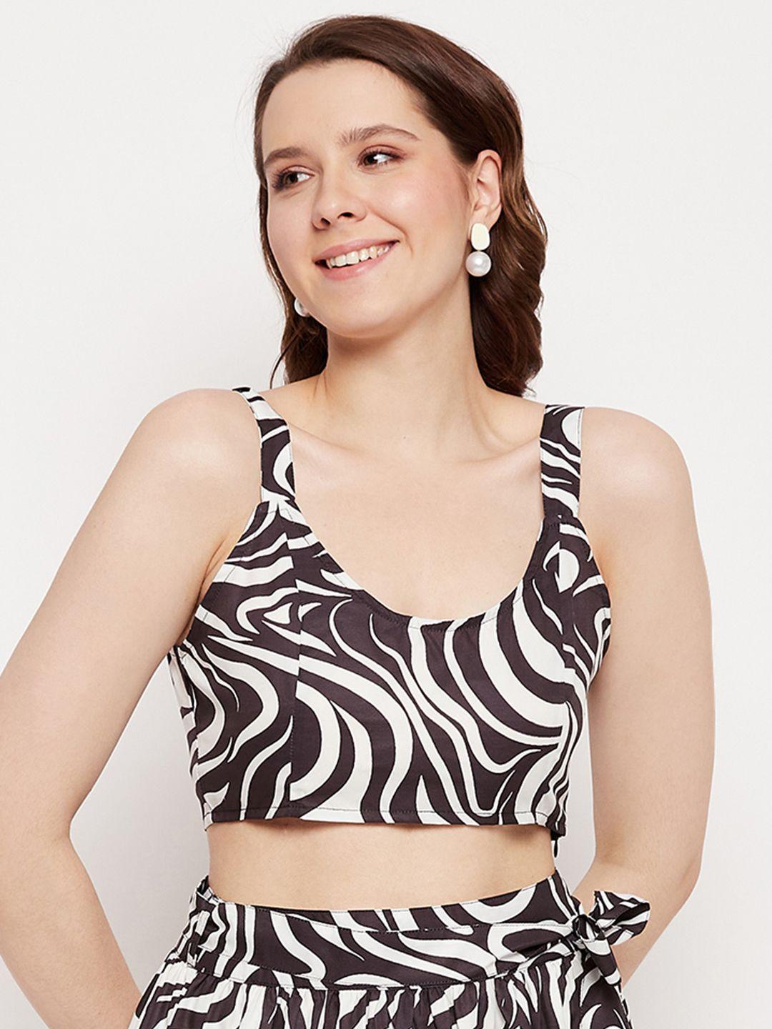 brinns abstract printed shoulder straps crepe bralette crop top