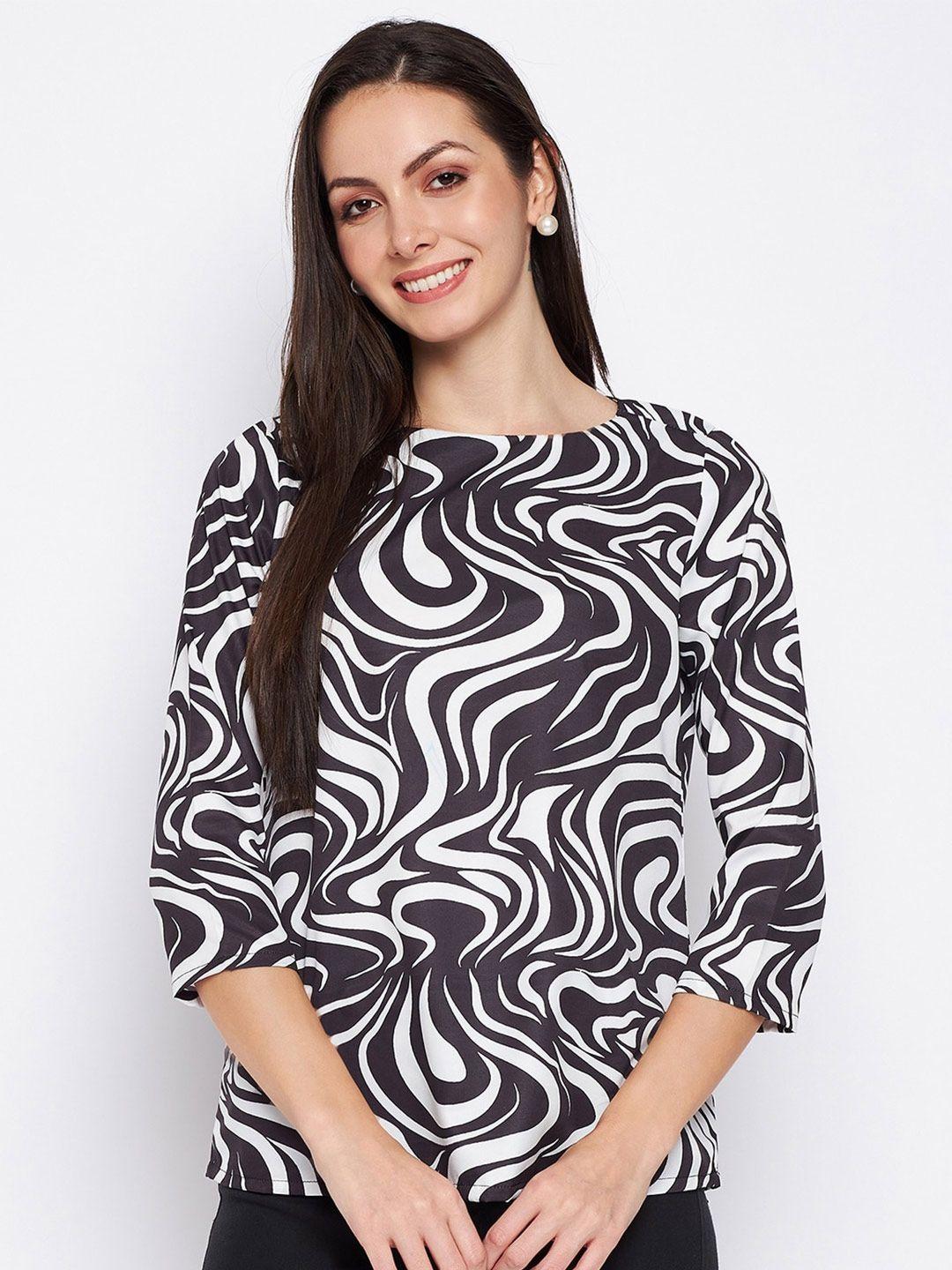 brinns animal printed round neck crepe top