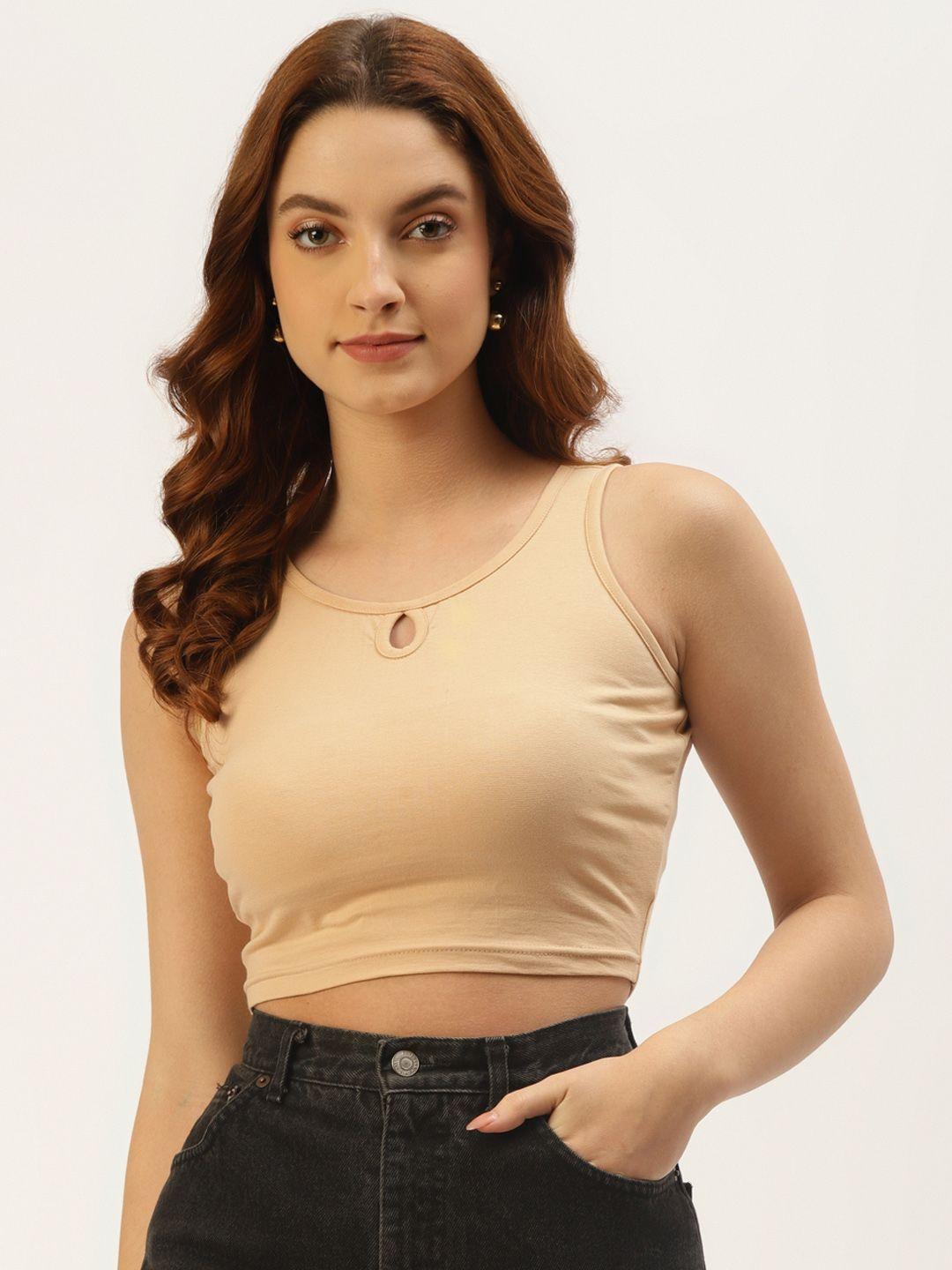 brinns beige keyhole neck crop top