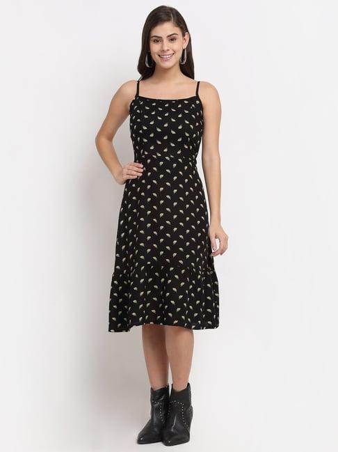 brinns black floral print midi a line dress