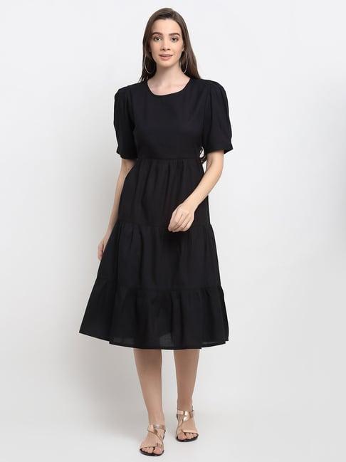 brinns black midi a line dress