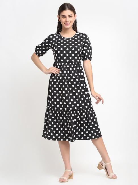 brinns black printed midi a line dress