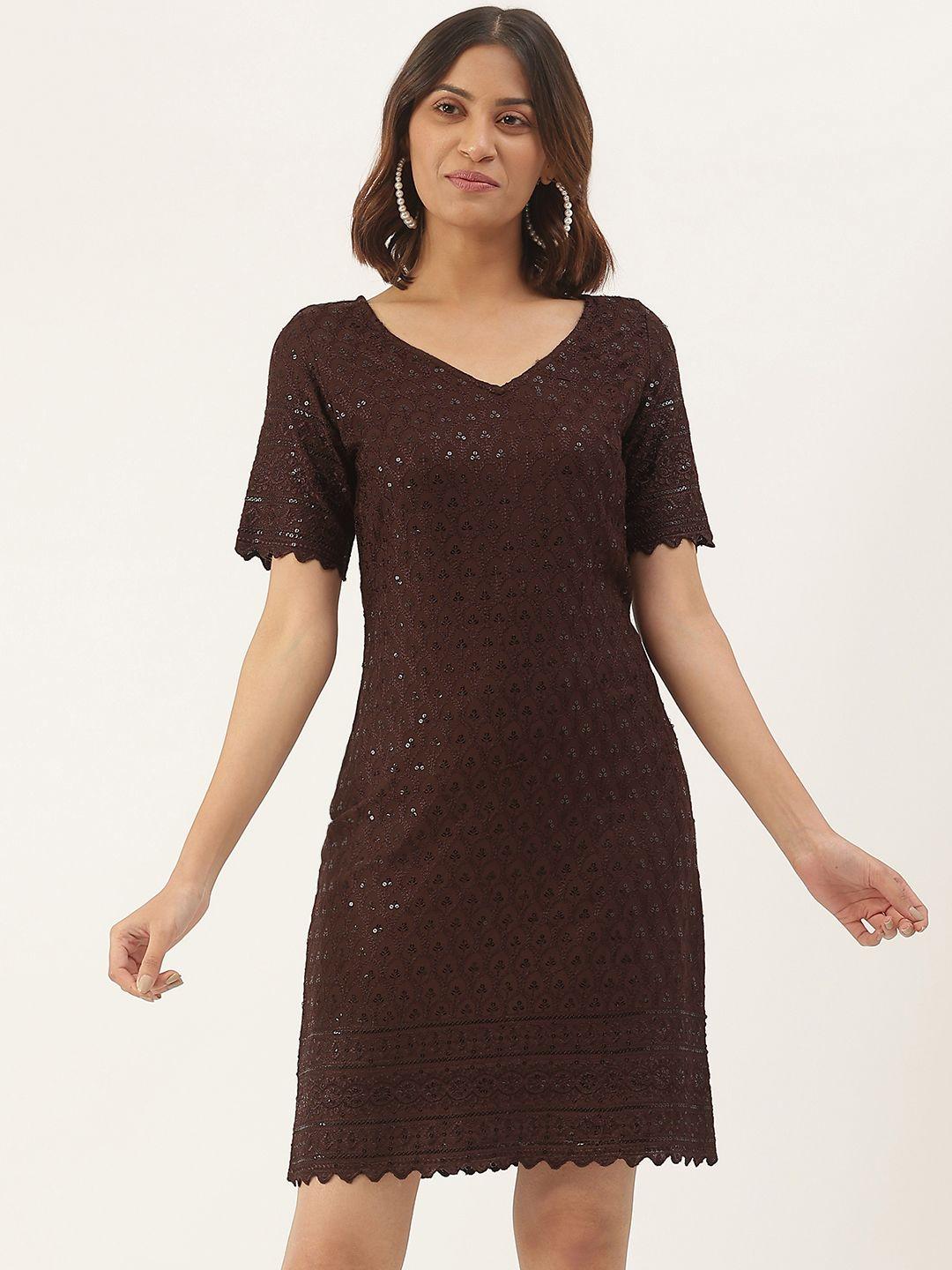 brinns brown embellished a-line dress