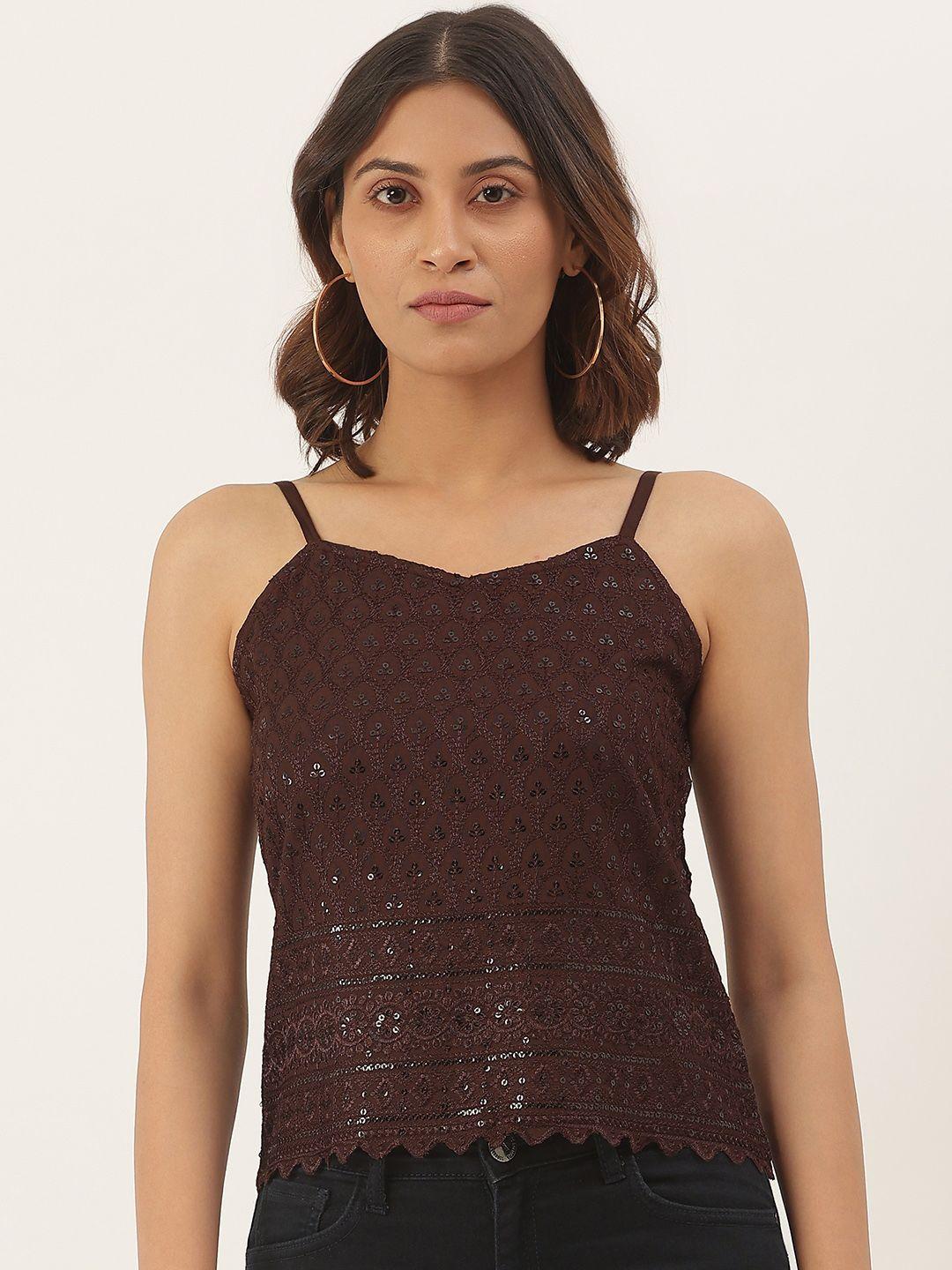 brinns brown embellished top