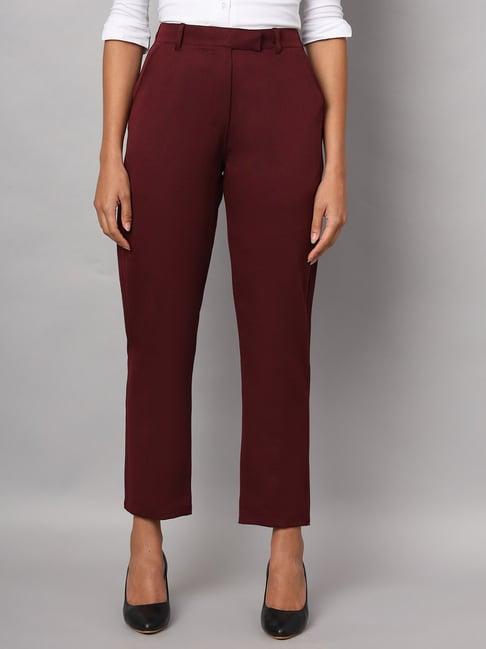 brinns burgundy regular fit mid rise trousers