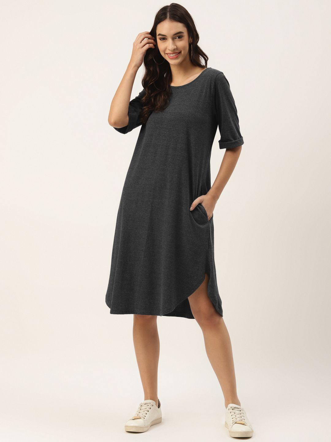 brinns charcoal grey cotton solid t-shirt dress