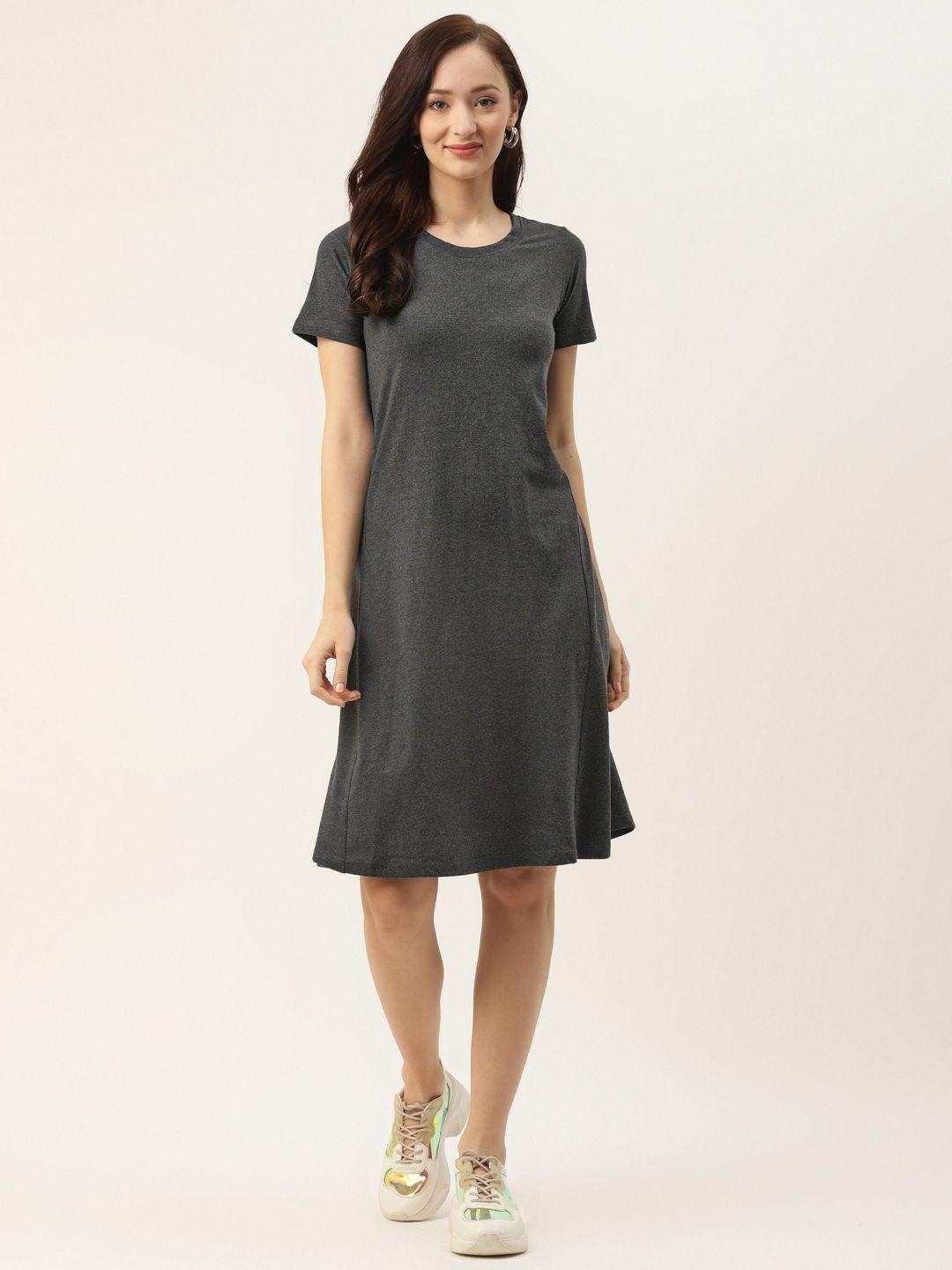 brinns charcoal grey solid pure cotton t-shirt dress