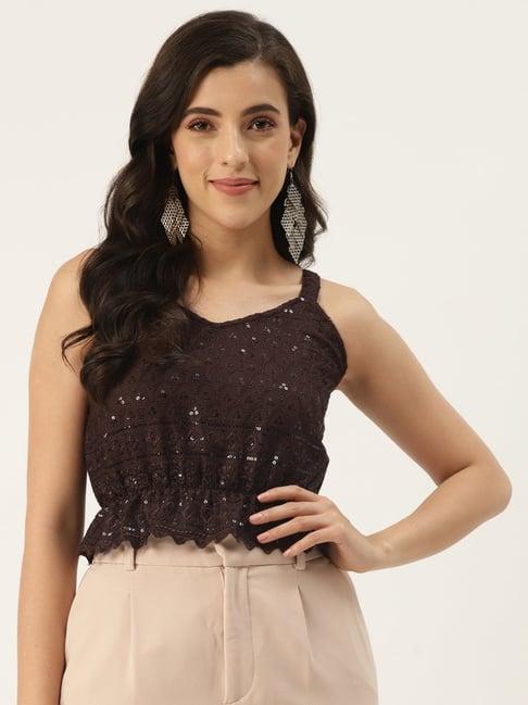 brinns dark brown embellished crop top