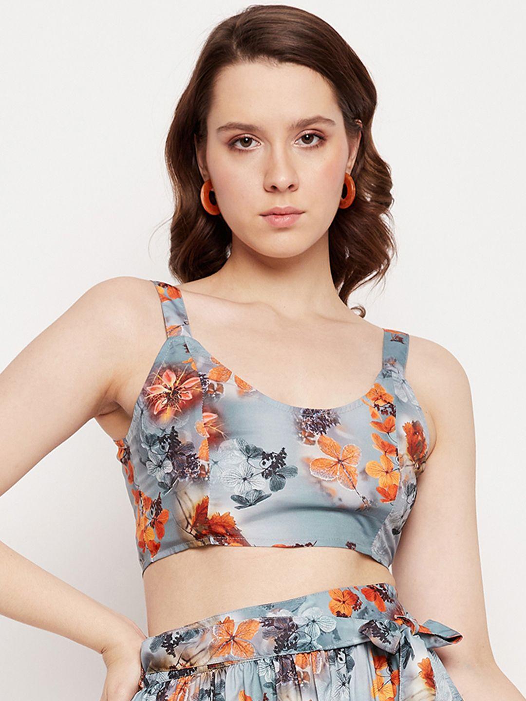 brinns floral printed sleeveless crop top