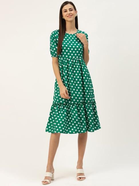brinns green printed midi a line dress
