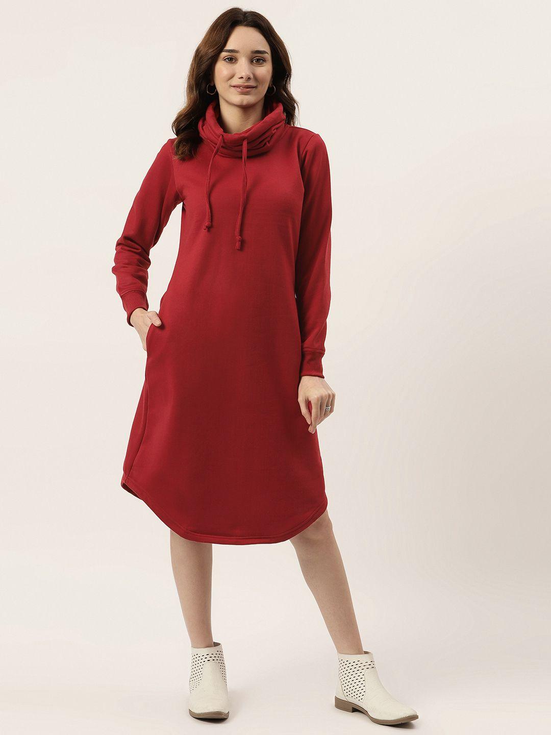 brinns maroon cowl neck midi jumper dress