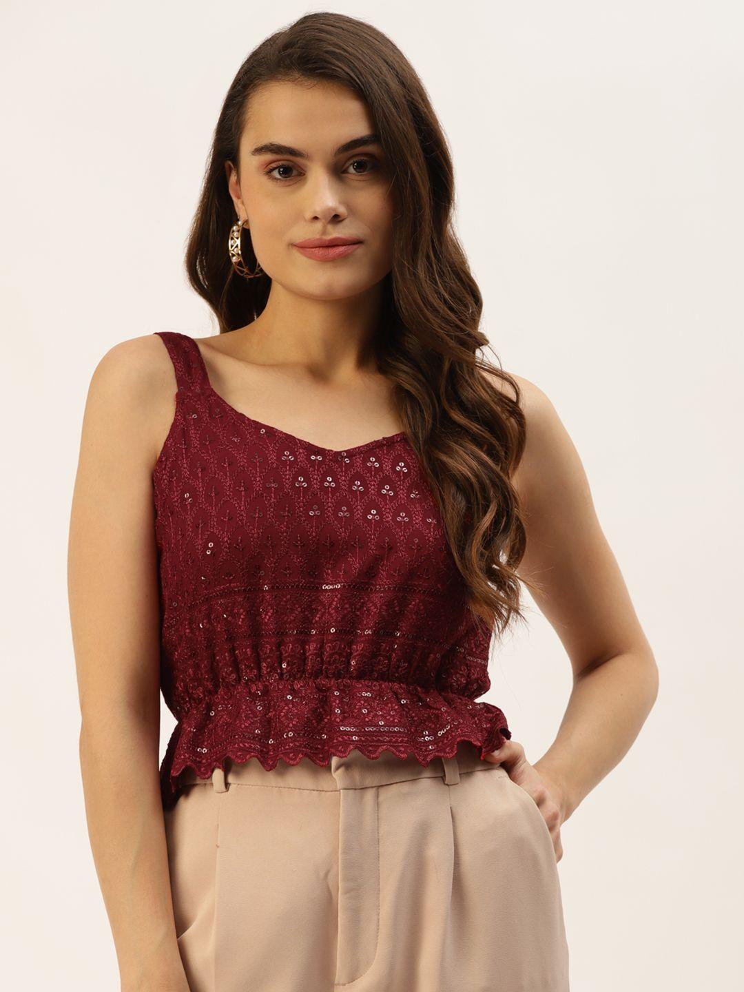 brinns maroon embroidered sequinned top