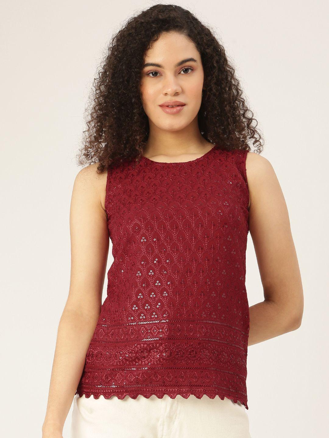 brinns maroon embroidered top