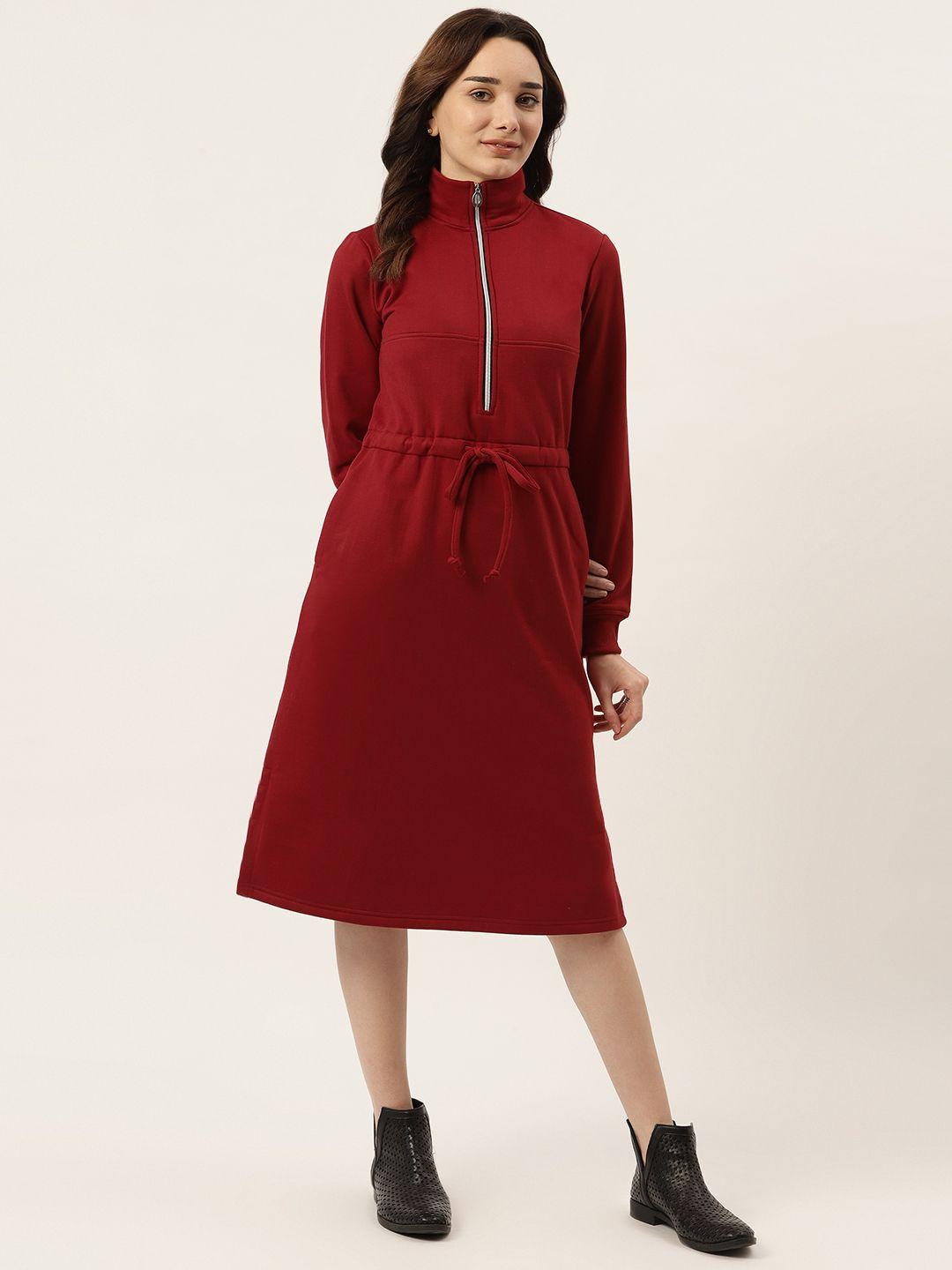 brinns maroon fleece sweatshirt style midi dress