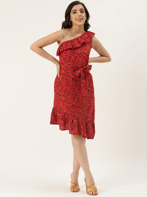 brinns maroon floral print midi high-low dress