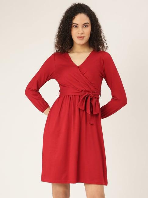 brinns maroon mini wrap dress