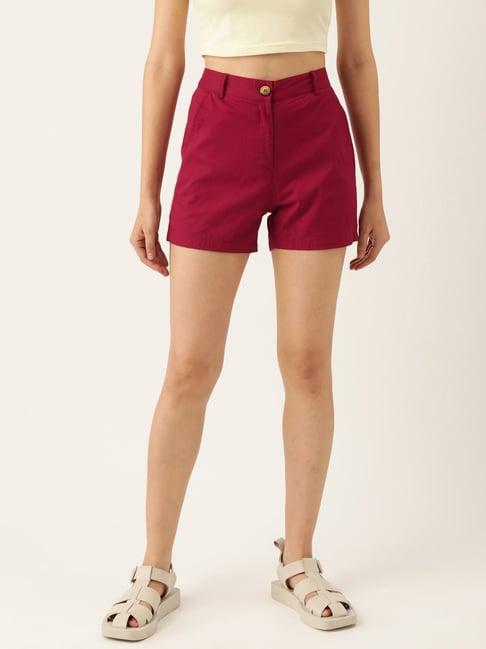 brinns maroon regular fit mid rise shorts