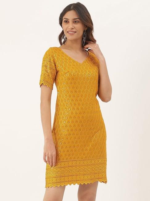 brinns mustard embellished a line dress