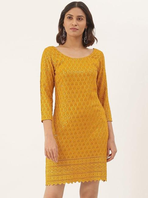 brinns mustard embellished a line dress