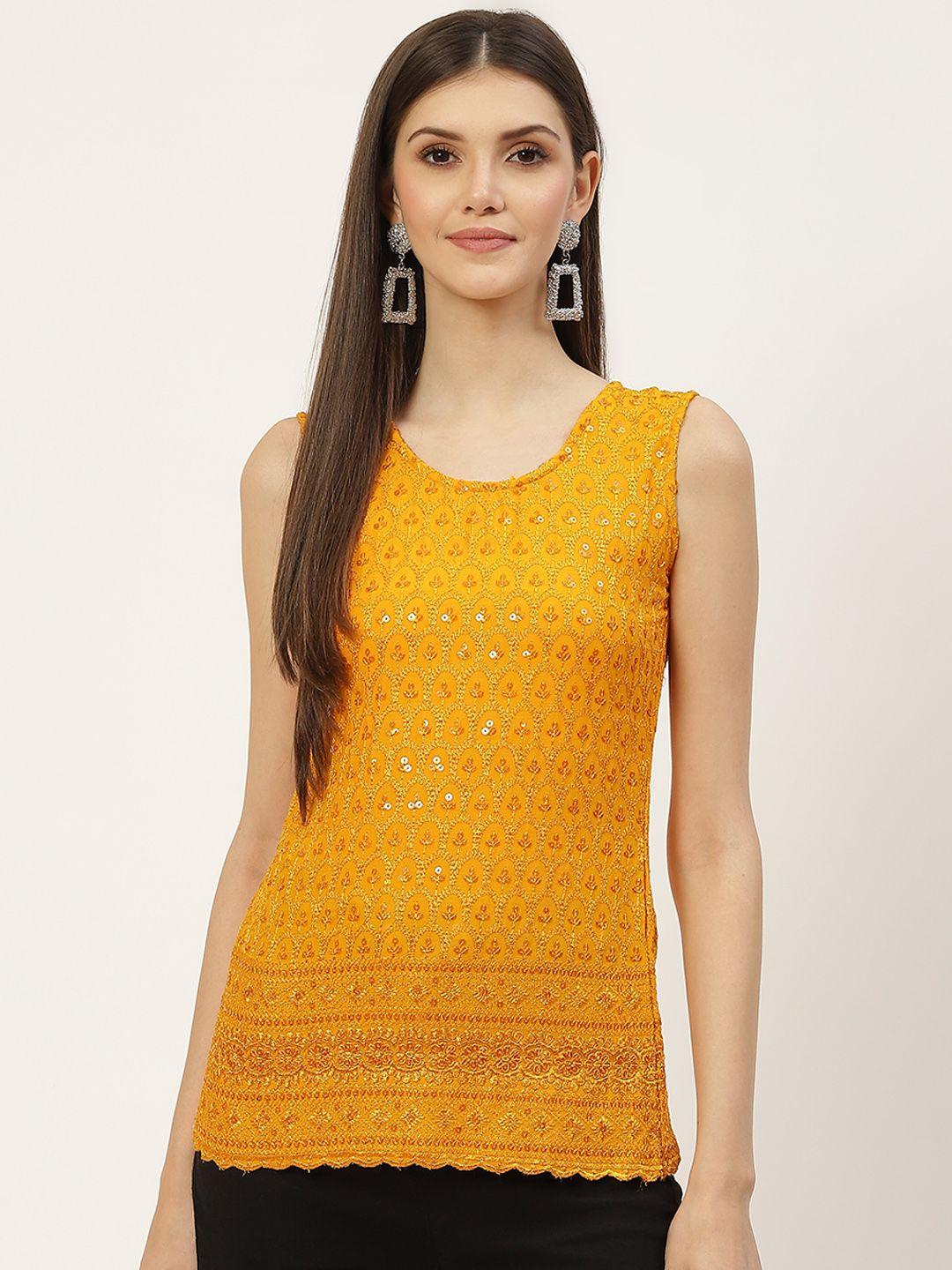 brinns mustard yellow sequin embellished top