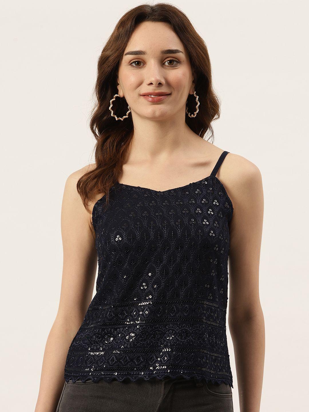 brinns navy blue embellished regular top