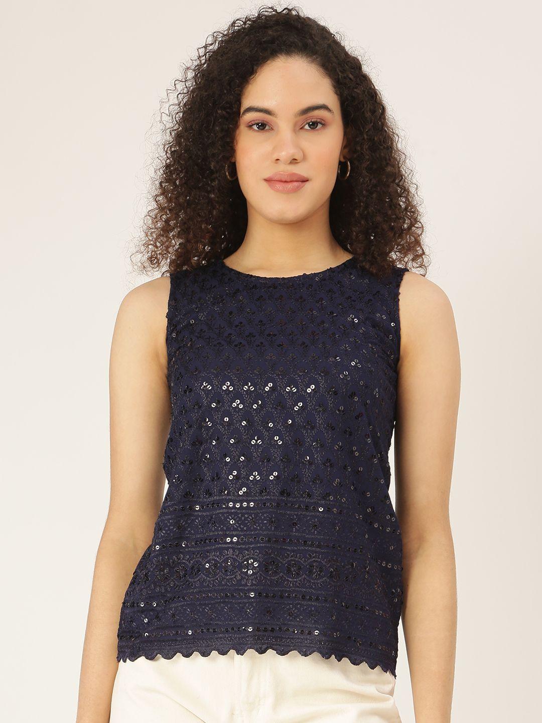 brinns navy blue embroidered top