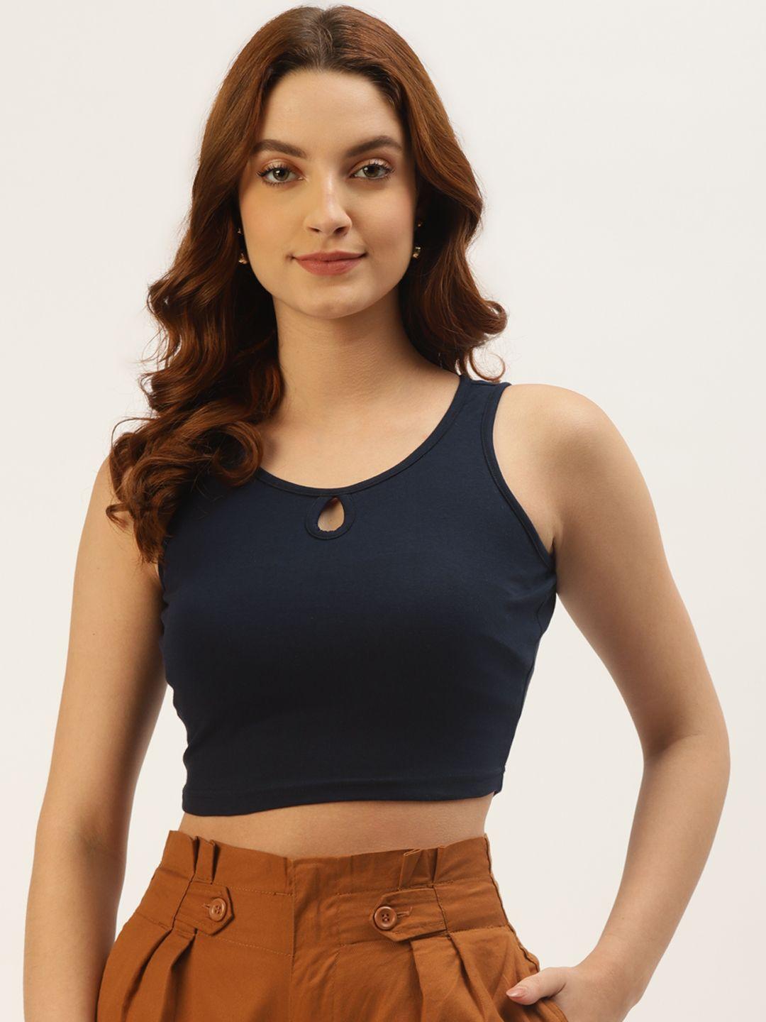 brinns navy blue keyhole neck crop top