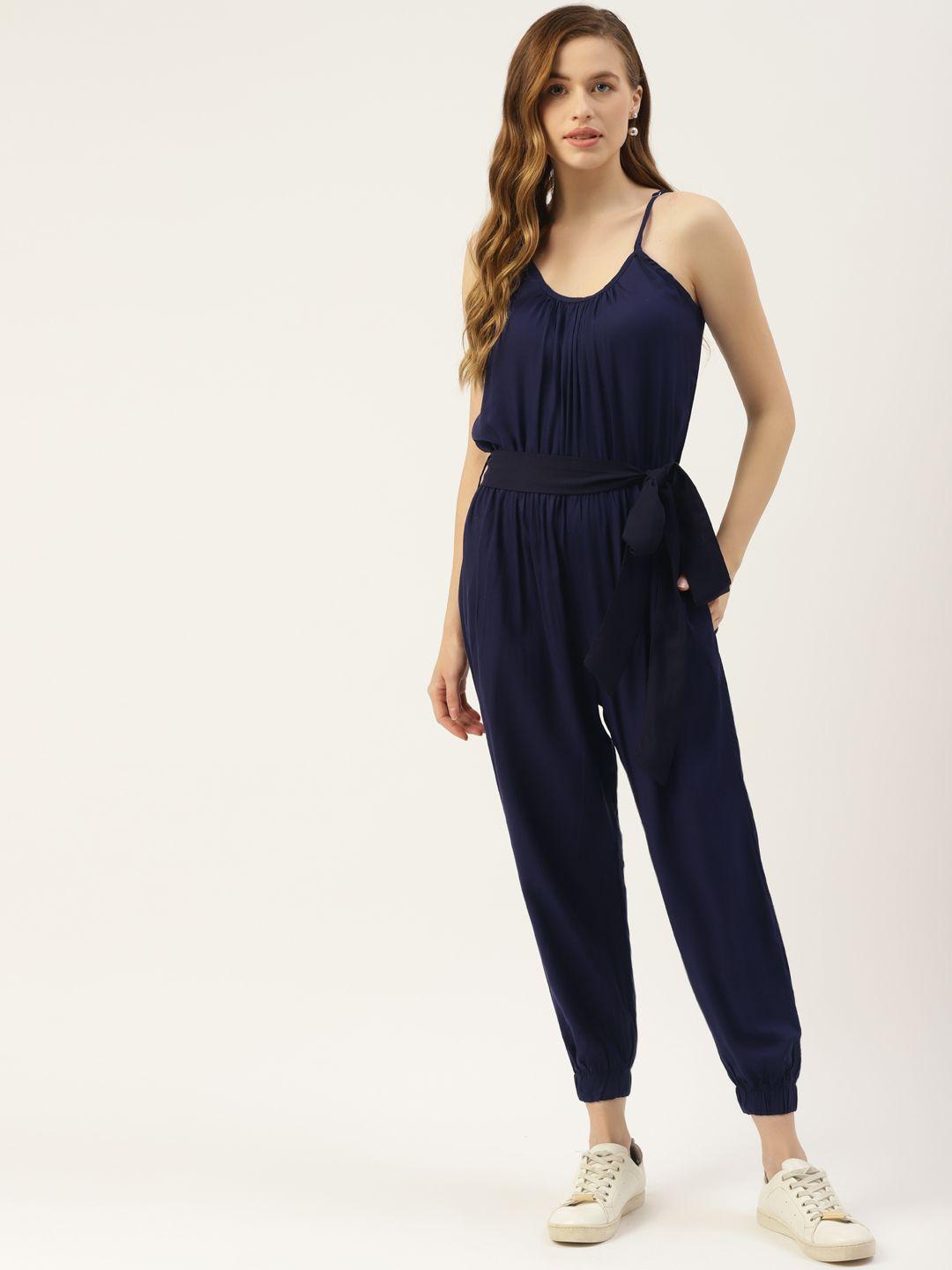 brinns navy blue solid basic jumpsuit