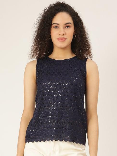 brinns navy embellished a-line top