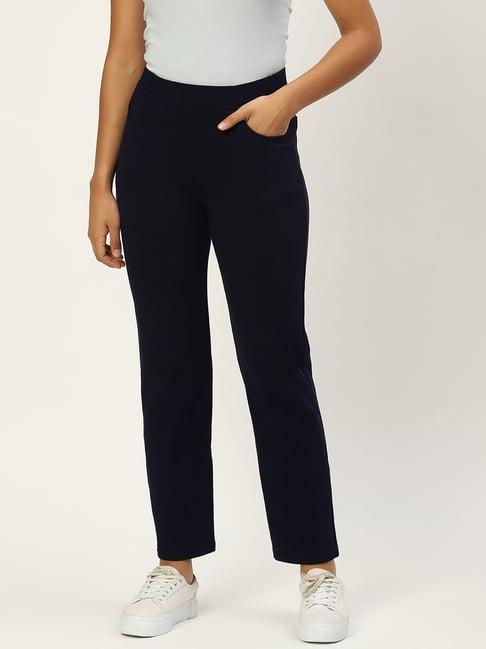 brinns navy regular fit mid rise knitted trousers