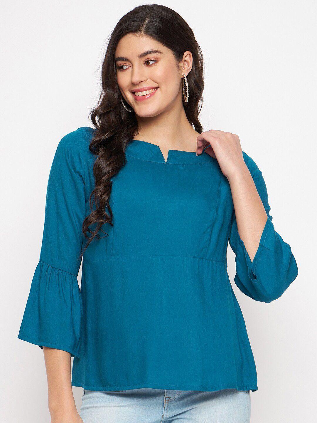 brinns notched neck bell sleeve a-line top