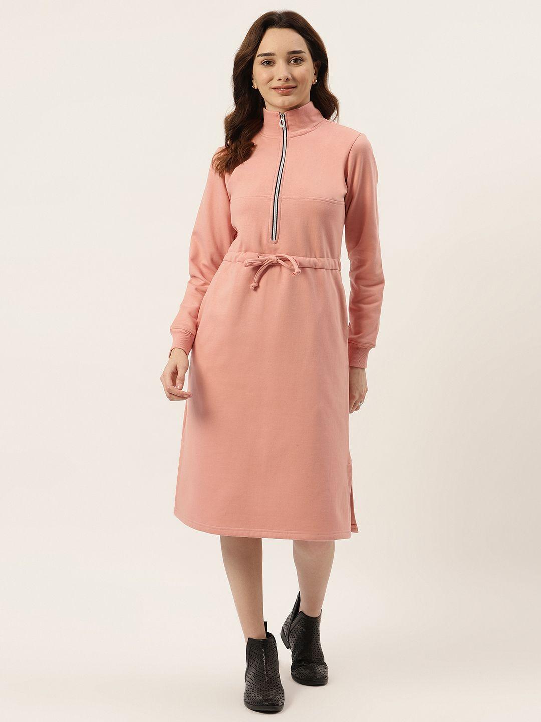 brinns nude pink fleece sweatshirt style midi dress